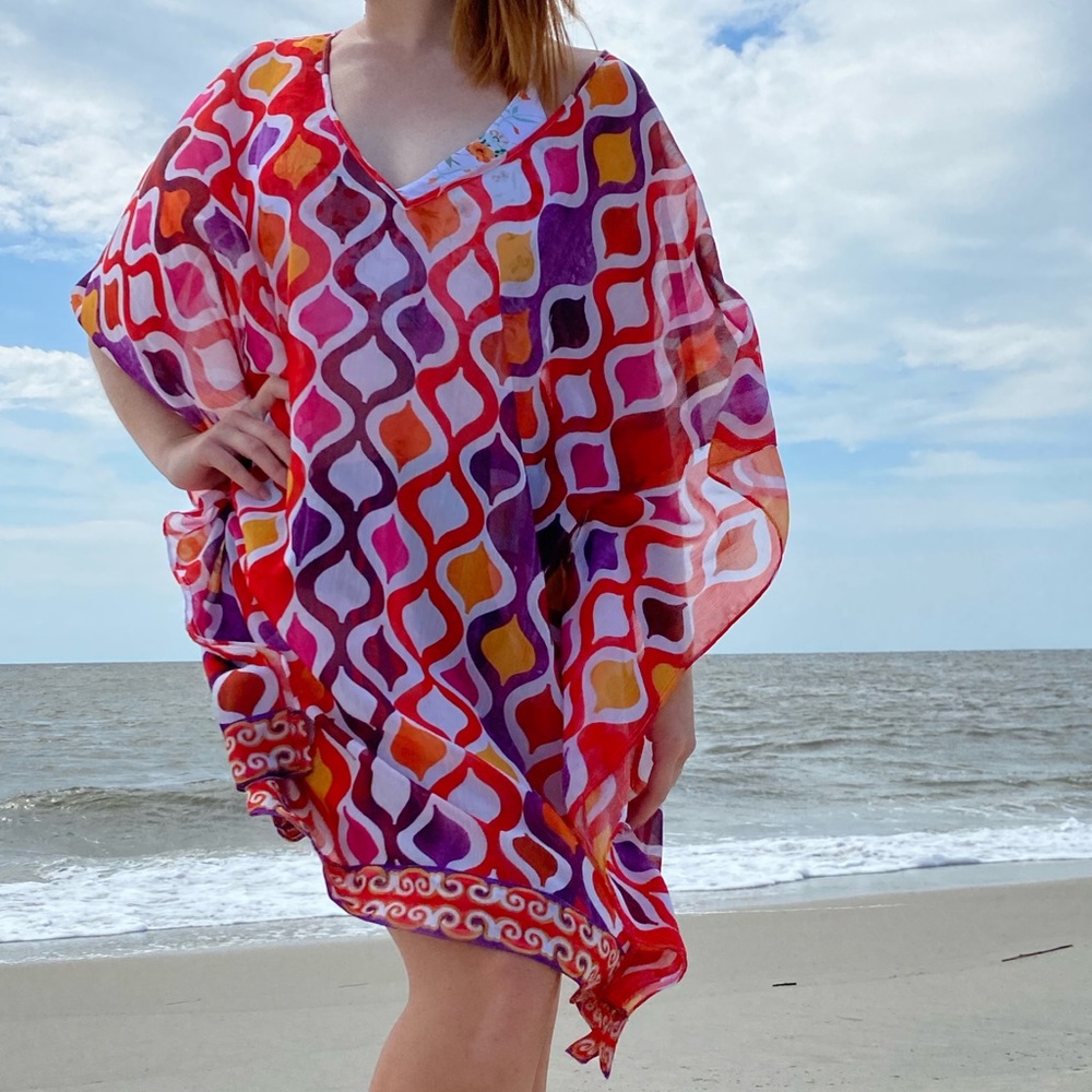Trina Turk Ogee coverup kaftan multicolor geometric swim size XS Extra Small